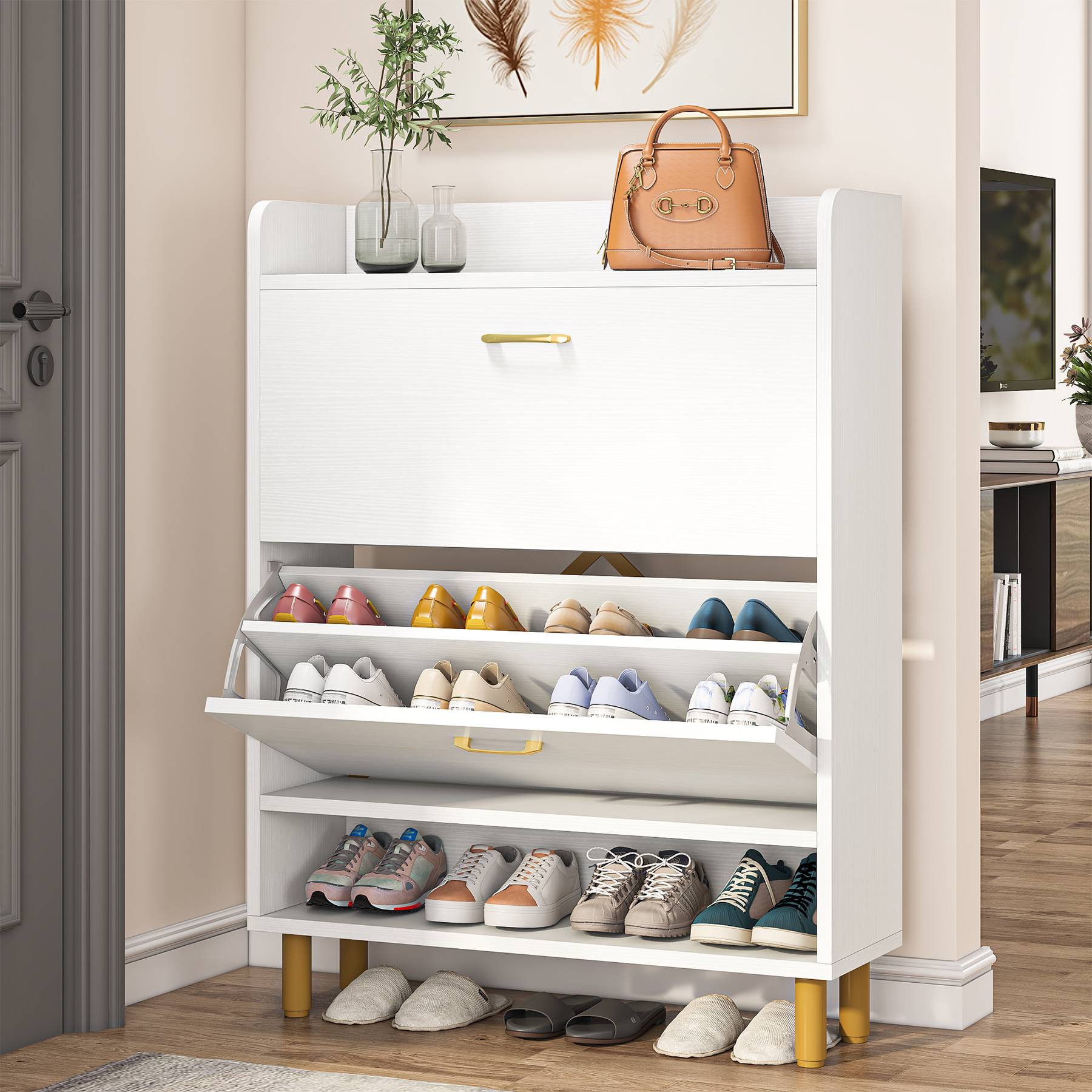 Tribesigns Shoe Storage Cabinet, 3-Tier Shoe Organizer Rack Tribesigns